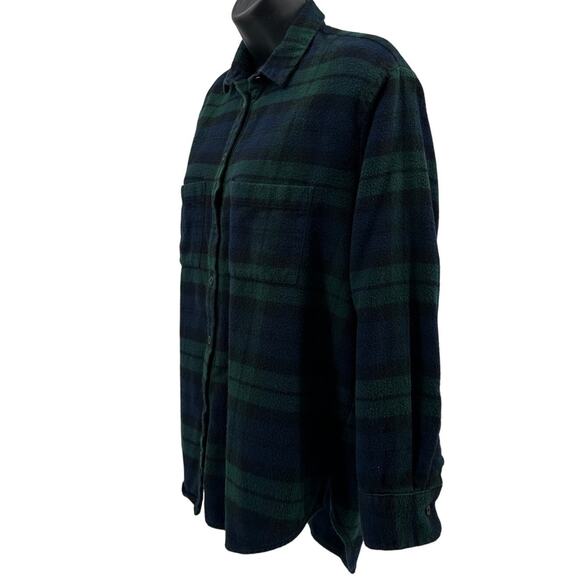 Madewell Flannel Oversized Boyshirt WMNS XS Green Plaid Button Up Long Sleeves - Picture 3 of 9